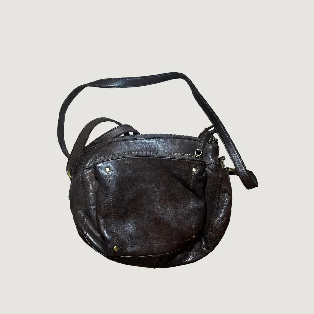 Marta Ponti Portugal Brown Leather Crossbody Bag Multi Zip Organizer Purse